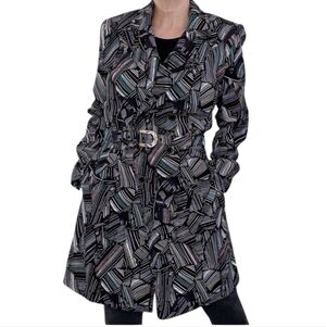 Duro Olowu Womens Abstract Print Double Breasted Belt Trench Coat Size XS
